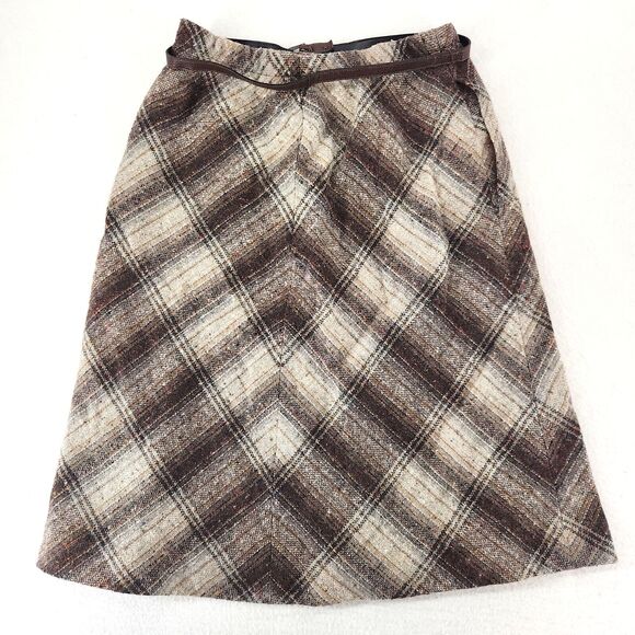 Vintage Skirt 80s Plaid Wool Tweed A-Line Preppy Dark Academia Retro Classic 12 - Picture 3 of 11